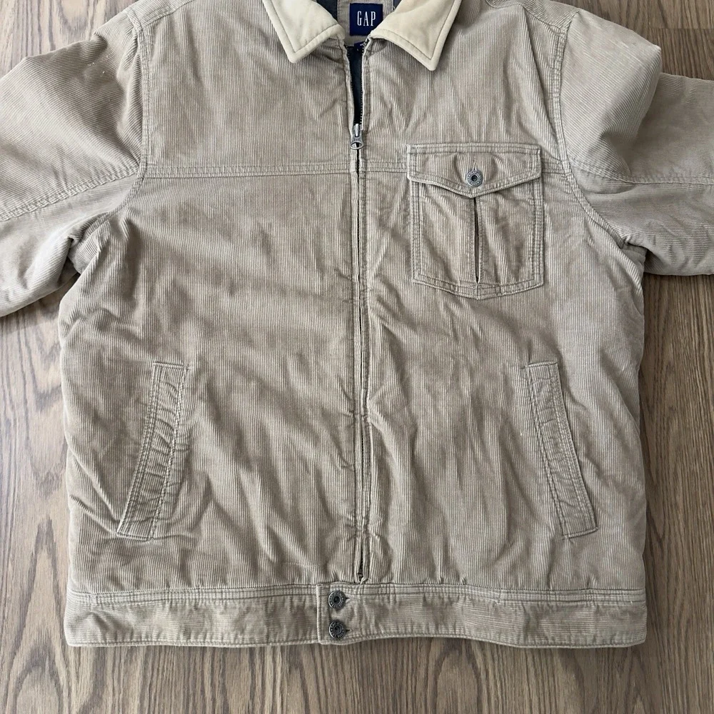 Vintage GAP Jacket Mens L Beige Corduroy Collared Bomber Full Zip Lined Y2K 00s
